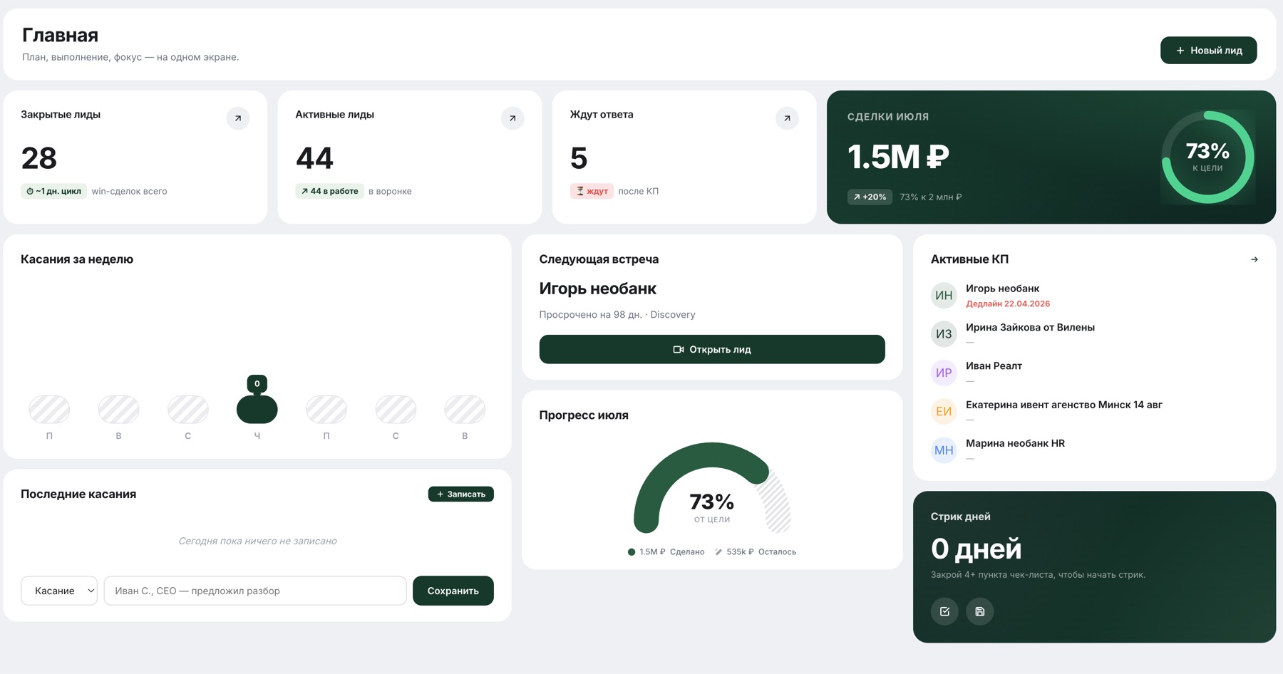 Дашборд по продажам и лидам