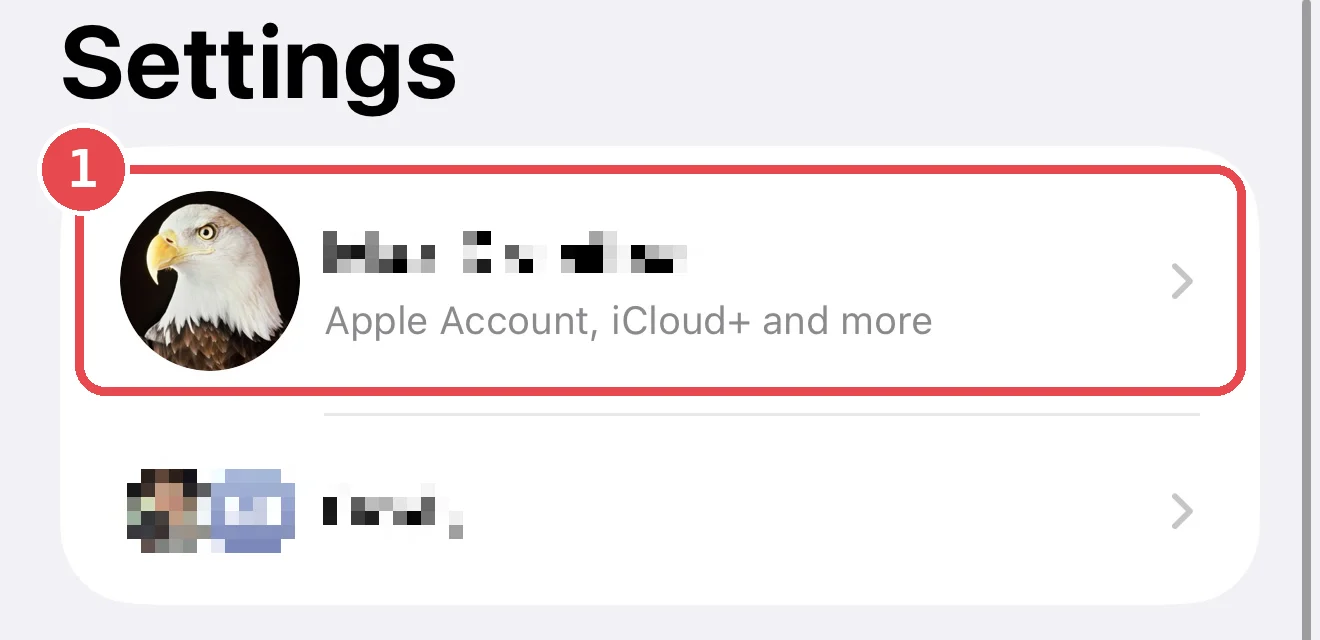 Имя владельца аккаунта в самом верху настроек iPhone